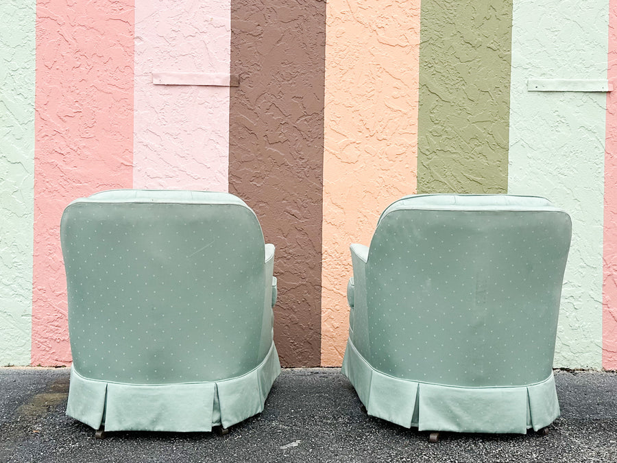Pair of Seafoam Polka Dot Upholstered Chairs
