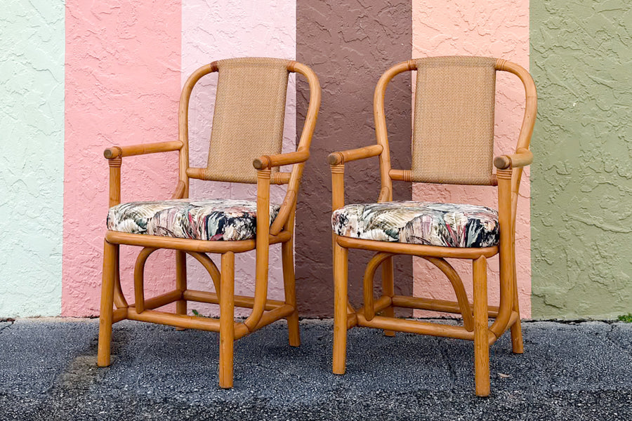 Set of Six Old Florida Rattan Dining Chairs
