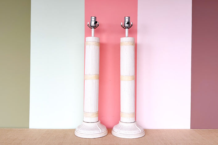 Pair of Faux Bamboo Column Lamps