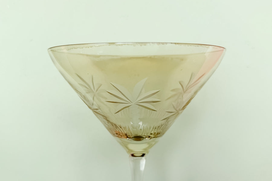 Set of Six Crystal Palm Tree Martini Glassware
