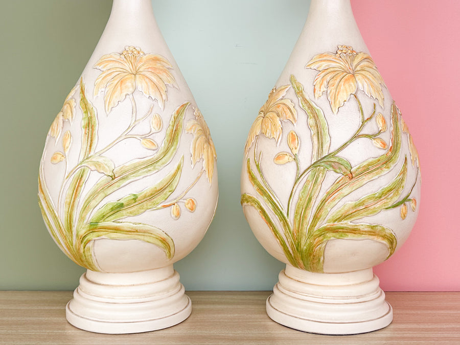 Pair of Yellow Flower Lamps