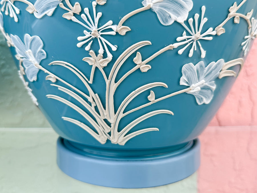 Pair of Robin Egg Blue Floral Icing Lamps