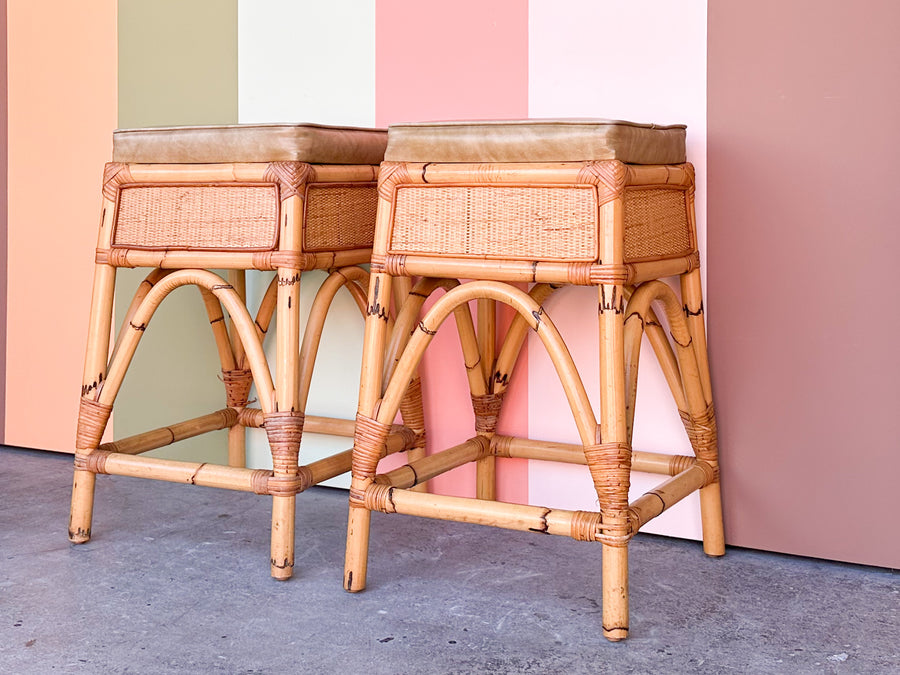 Pair of Island Style Rattan Bar Stools