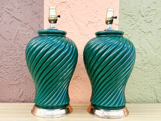 Pair of Forest Green Swirl Lamps