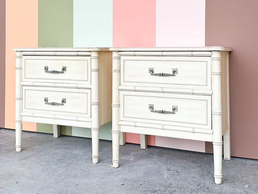 Pair of Henry Link Faux Bamboo Nightstands