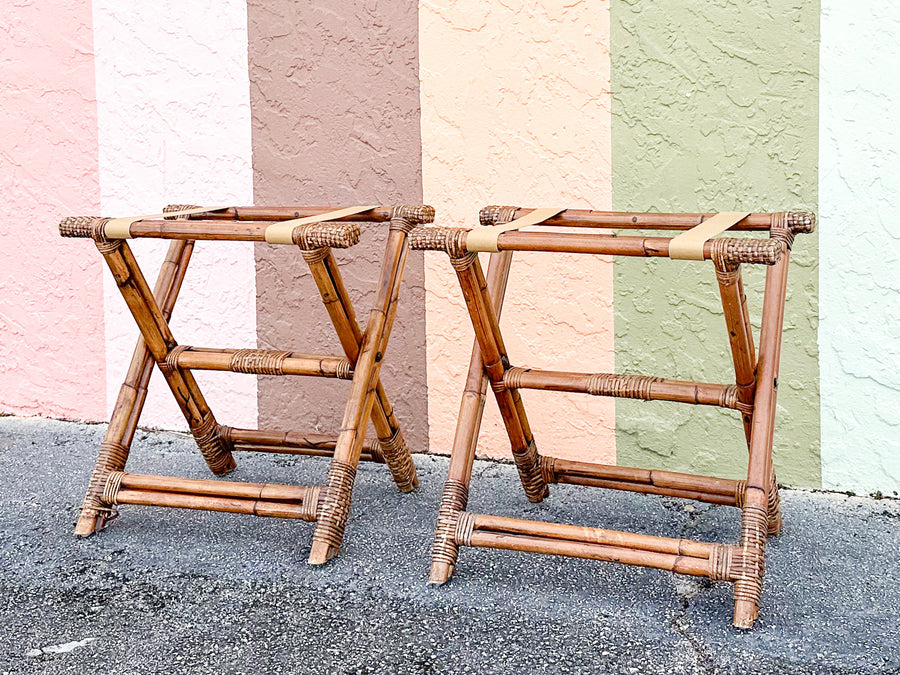 Pair of Rattan Luggage Racks