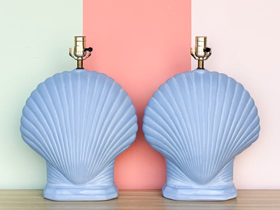 Pair of Sky Blue Shell Lamps