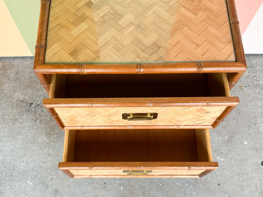 Old Florida Style Rattan Nightstand