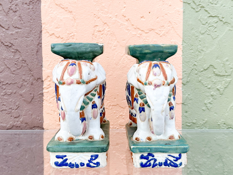 Pair of Petite Colorful Elephant Figurines