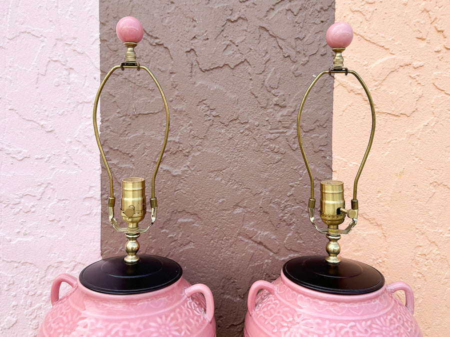 Pair of Pink Chic Chinoiserie Lamps