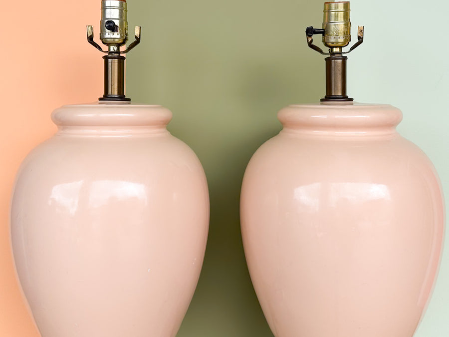 Pair of Peach and Brass Lamps