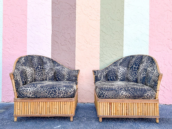 Pair of Rattan Corner Lounge Chairs