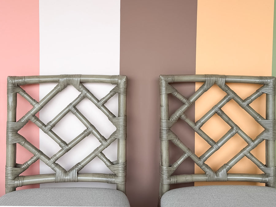 Set of Four Chippendale Rattan Counter Stools