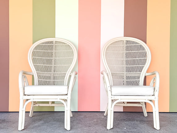 Pair of Whimsical Balloon Back Rattan Chairs