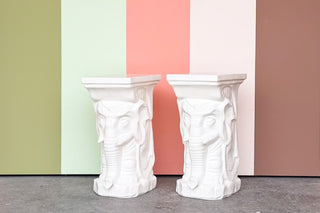 Pair of White Ceramic Elephant Garden Seats