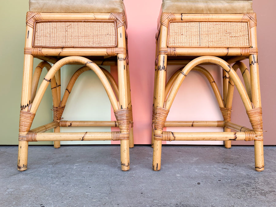 Pair of Island Style Rattan Bar Stools