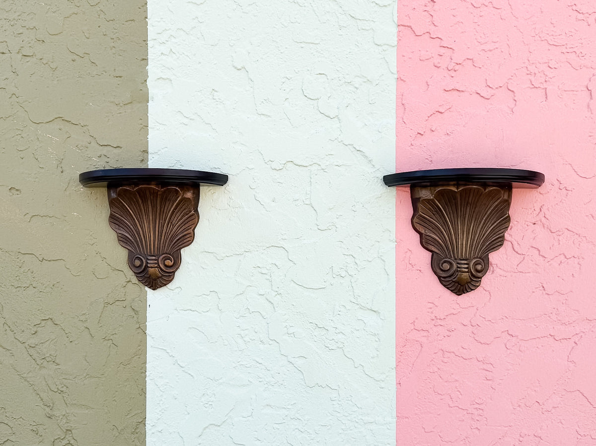 Pair of Brass Shell Wall Shelves
