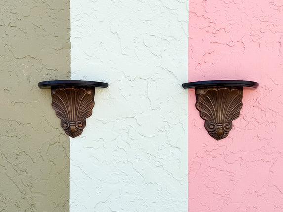 Pair of Brass Shell Wall Shelves