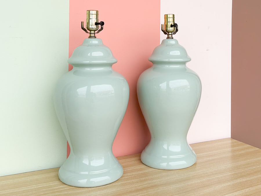 Pair of Seafoam Ginger Jar Lamps