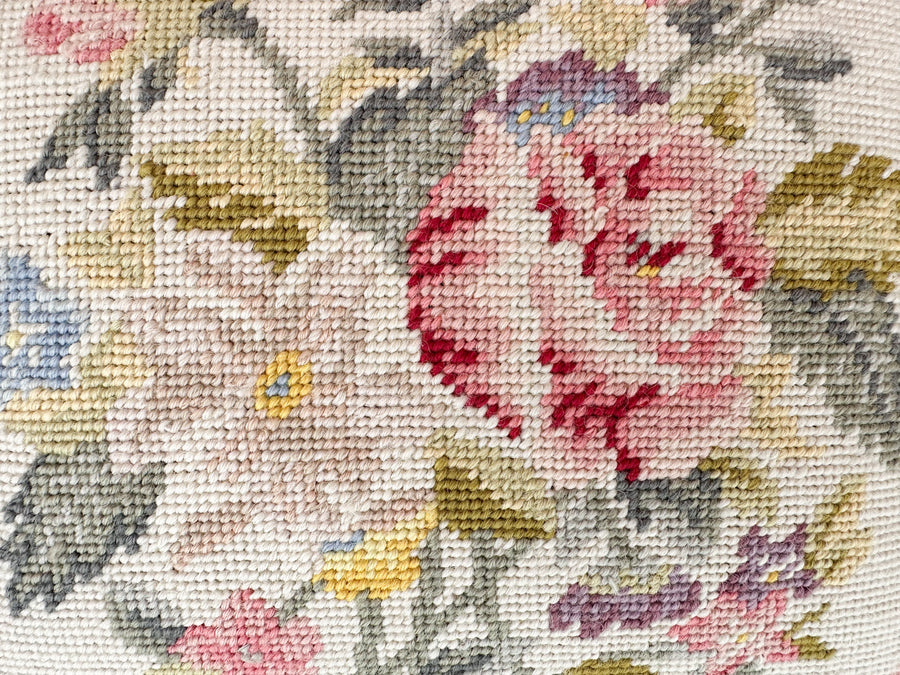 Granny Chic Needlepoint Wicker Foot Stool