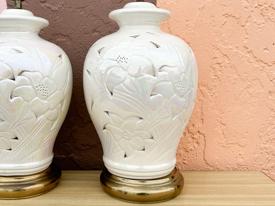 Pair of Pierced Iridescent Lamps