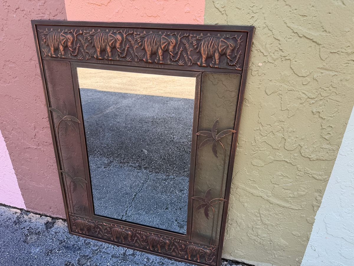 Metal Elephant and Palm Tree Mirror