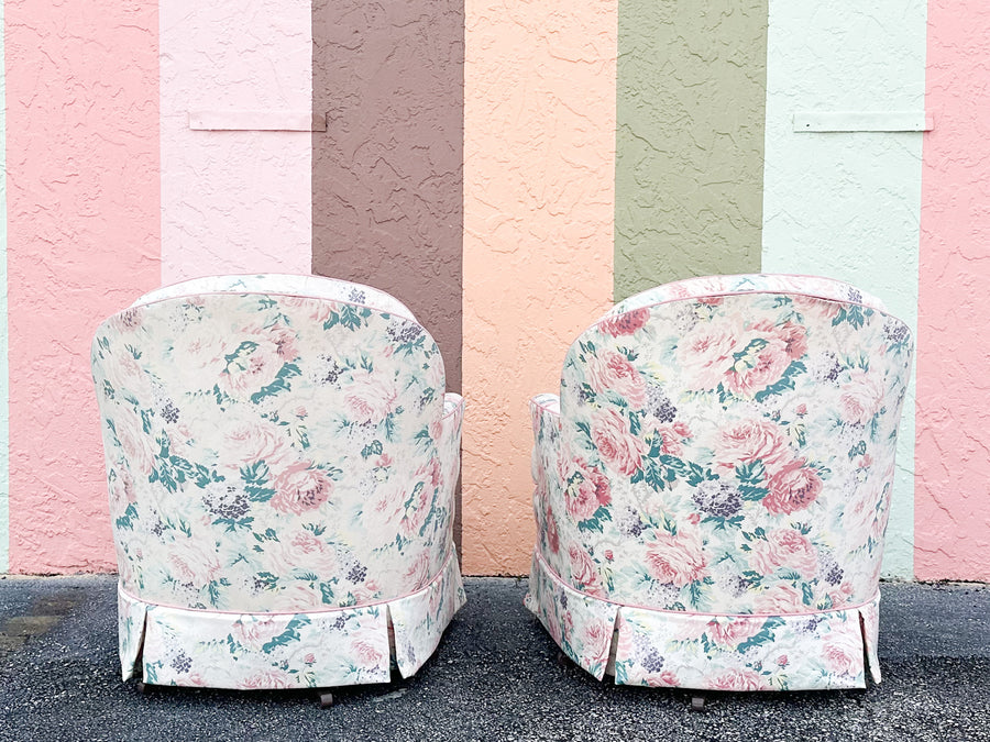 Pair of Cute Floral Upholstered Swivel Chairs