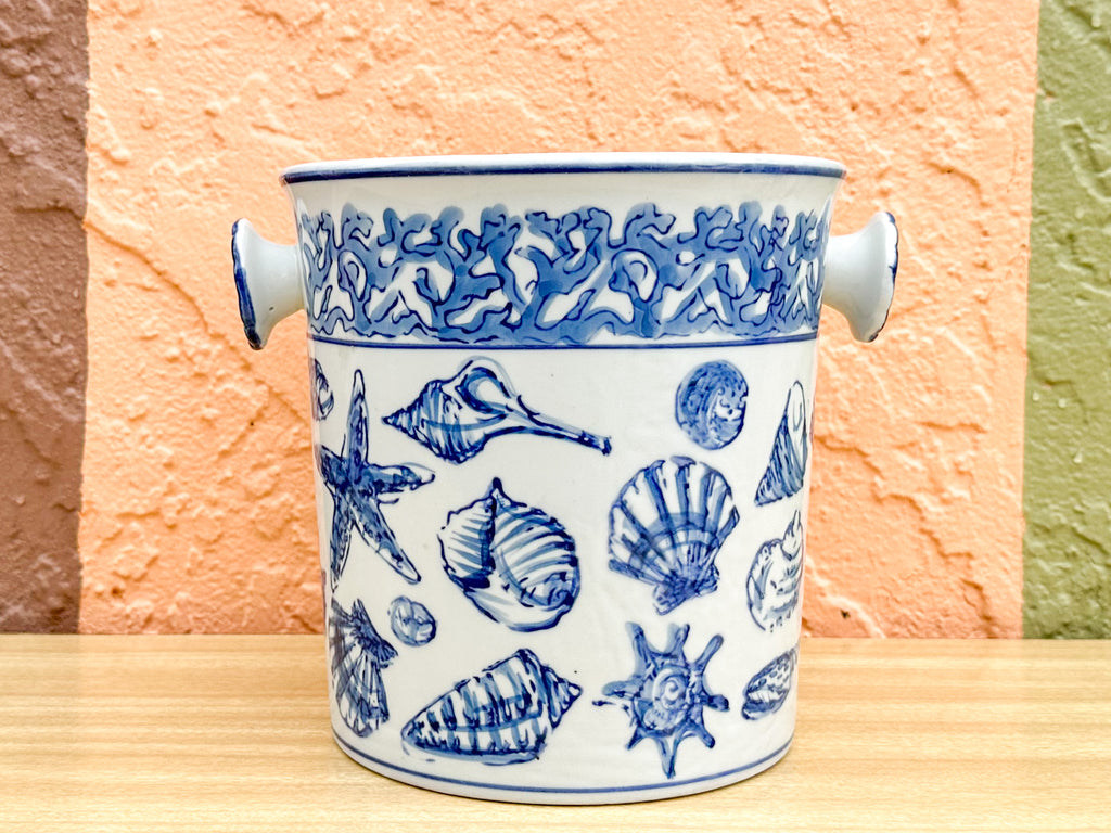 Coastal Blue and White Ceramic Ice Bucket