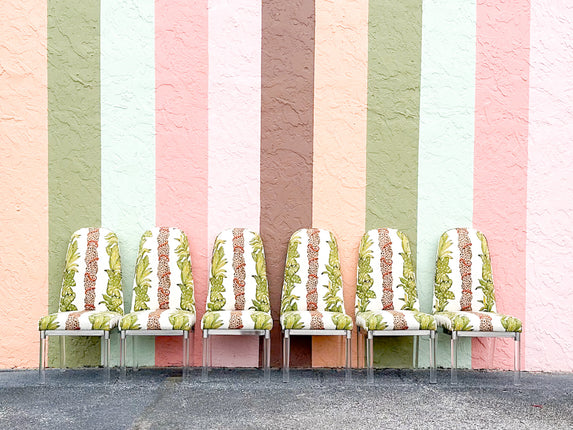 Set of Six Fab MCM Palm Print Lucite Dining Chairs