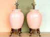 Pair of Peach and Brass Lamps