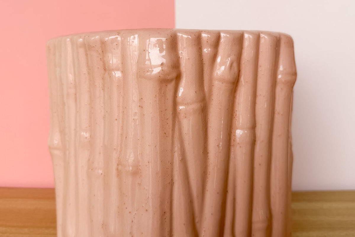 Pretty Pink Faux Bamboo Cachepot