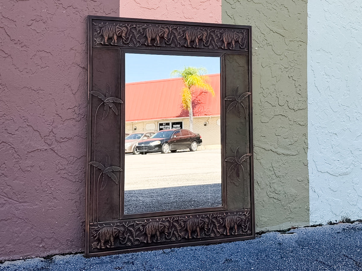 Metal Elephant and Palm Tree Mirror