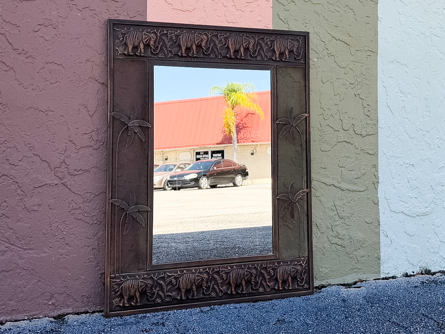 Metal Elephant and Palm Tree Mirror