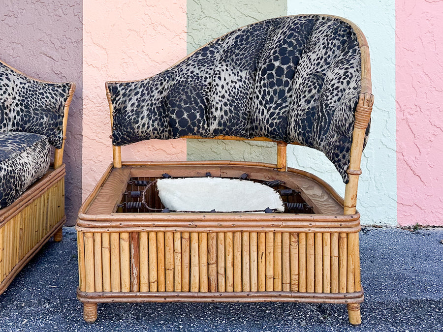 Pair of Rattan Corner Lounge Chairs