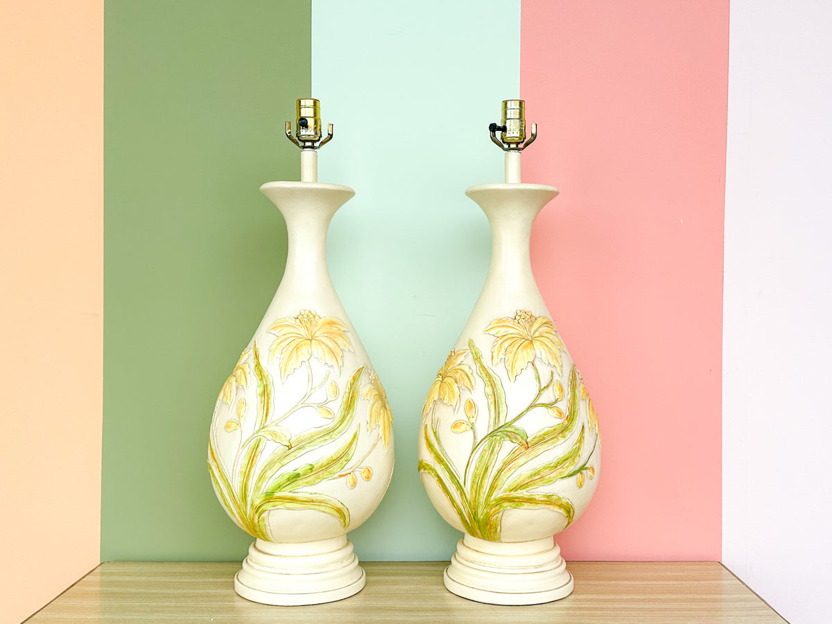 Pair of Yellow Flower Lamps