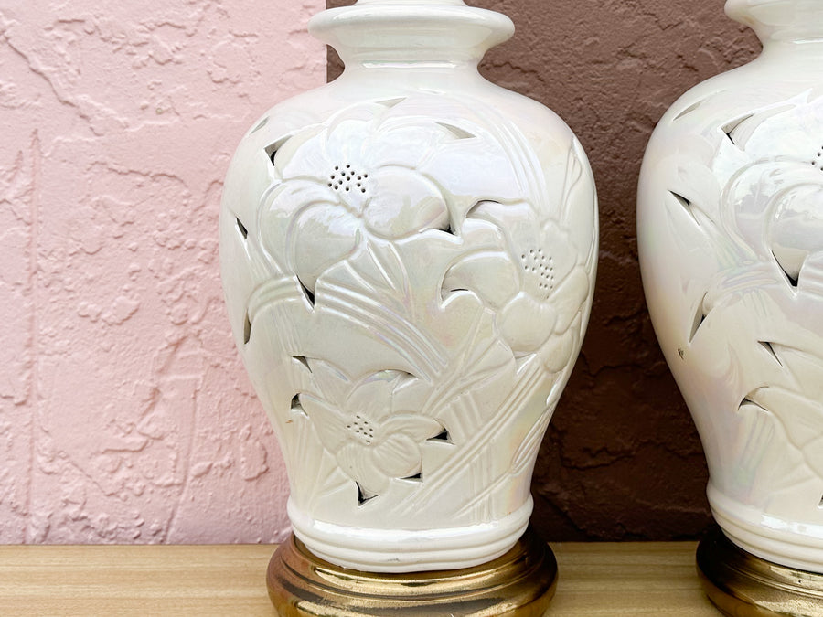 Pair of Pierced Iridescent Lamps