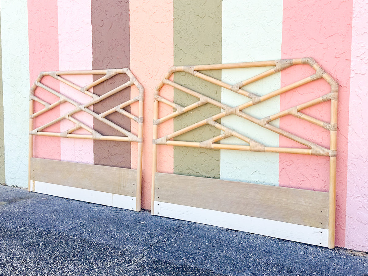 Pair of Bielecky Brothers Chippendale Rattan Full Headboards