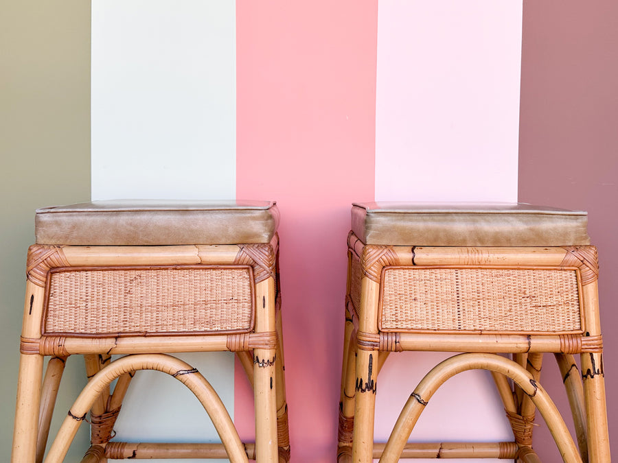 Pair of Island Style Rattan Bar Stools