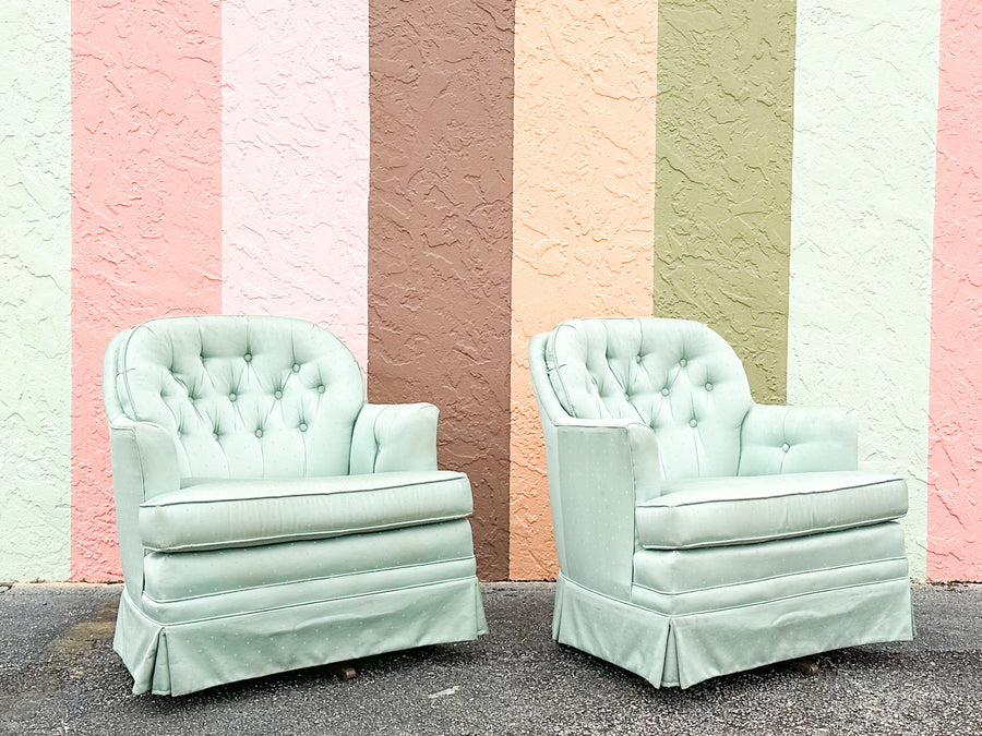 Pair of Seafoam Polka Dot Upholstered Chairs