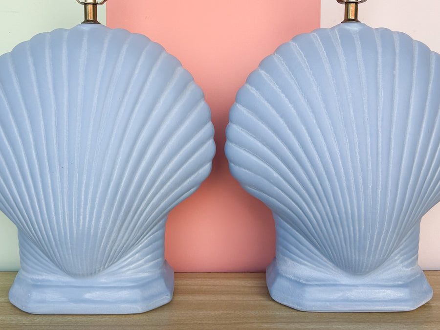Pair of Sky Blue Shell Lamps