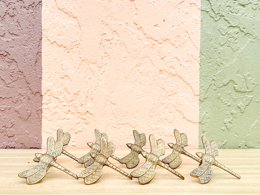 Set of Eight Brass Dragonfly Napkin Rings