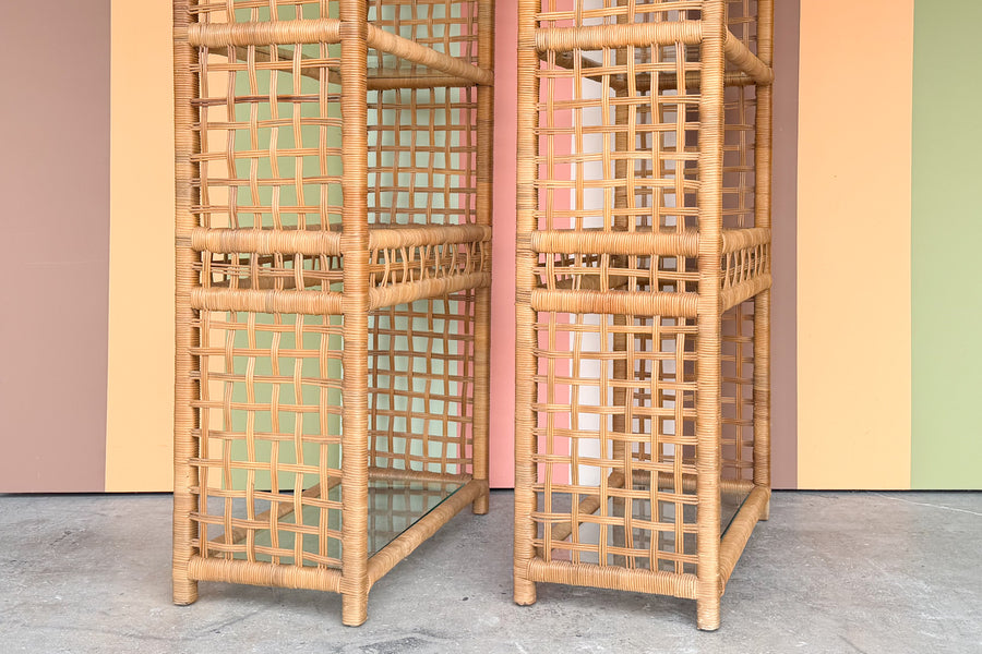 Pair of Rattan Wrapped Etageres
