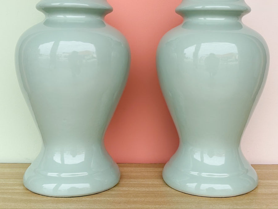 Pair of Seafoam Ginger Jar Lamps