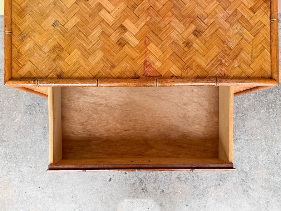 Parquet Rattan Nightstand on Casters
