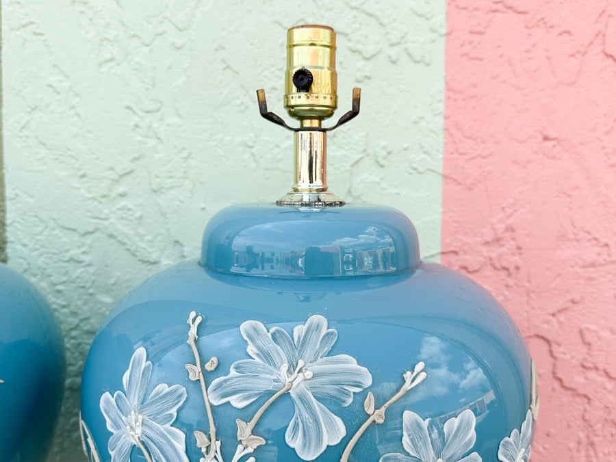Pair of Robin Egg Blue Floral Icing Lamps