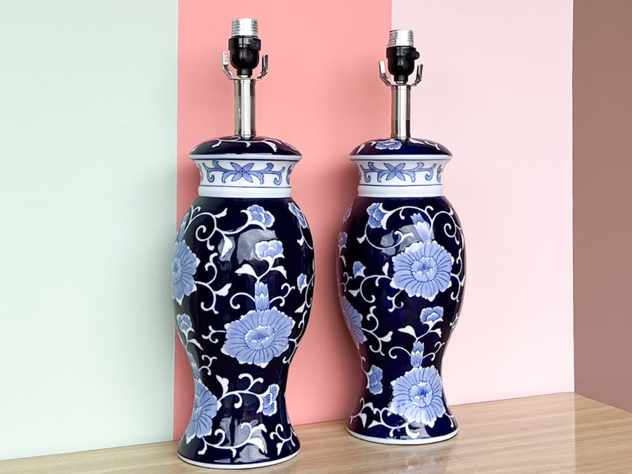 Pair of Blue and White Floral Lamps