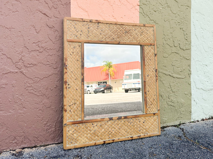 Petite Island Style Woven Bamboo Mirror