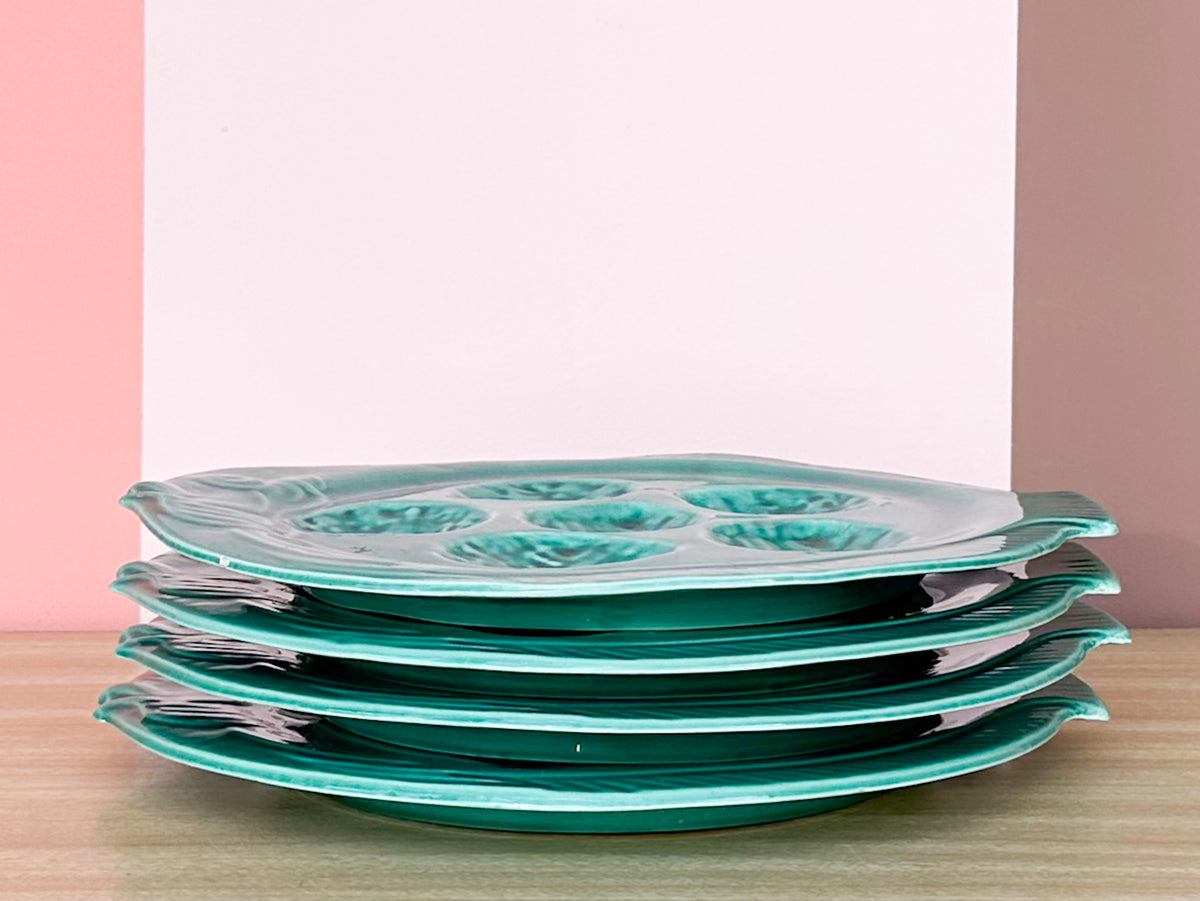 Set of Four Mediterranean Blue French Fish Oyster Plates
