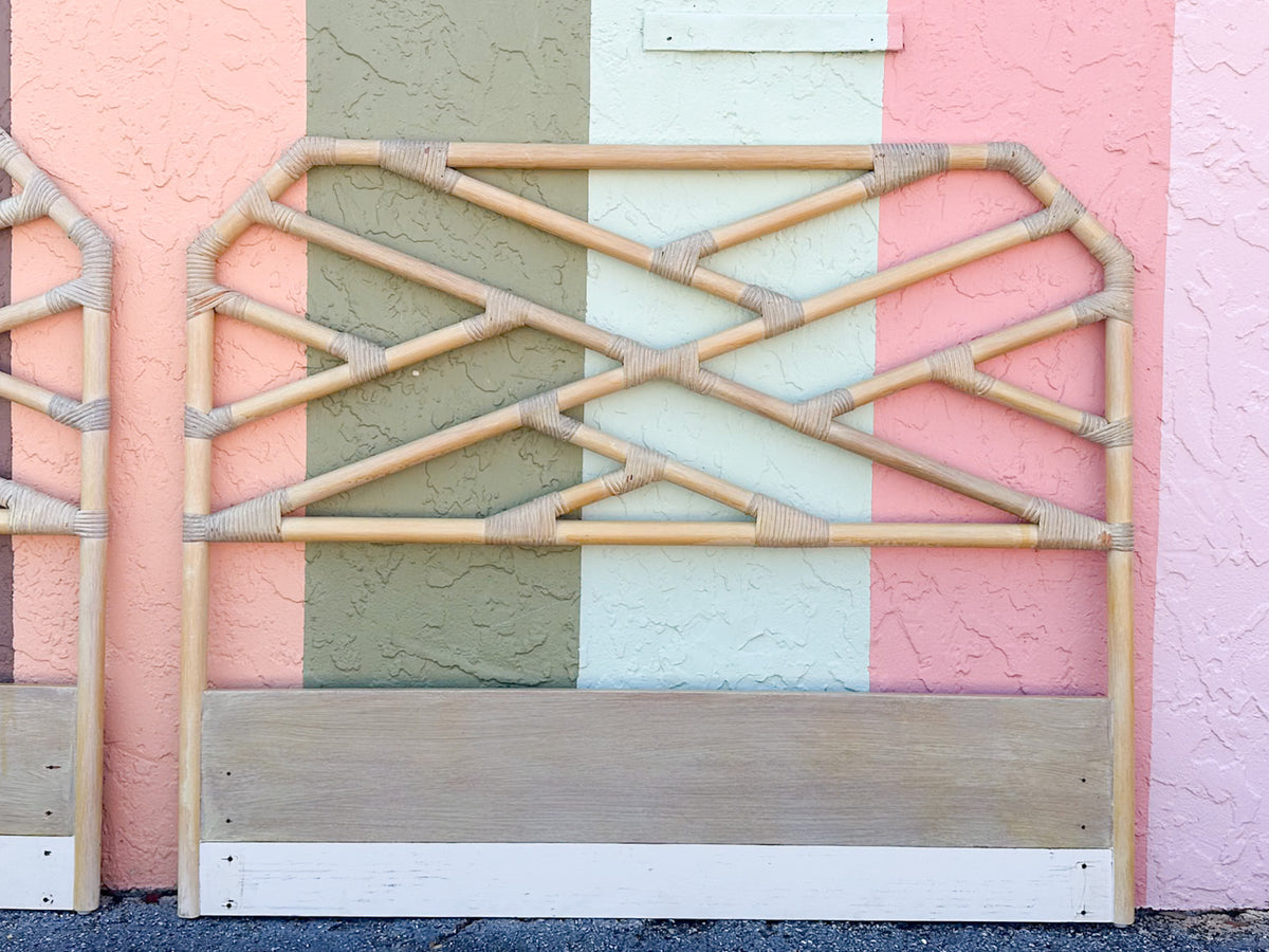 Pair of Bielecky Brothers Chippendale Rattan Full Headboards