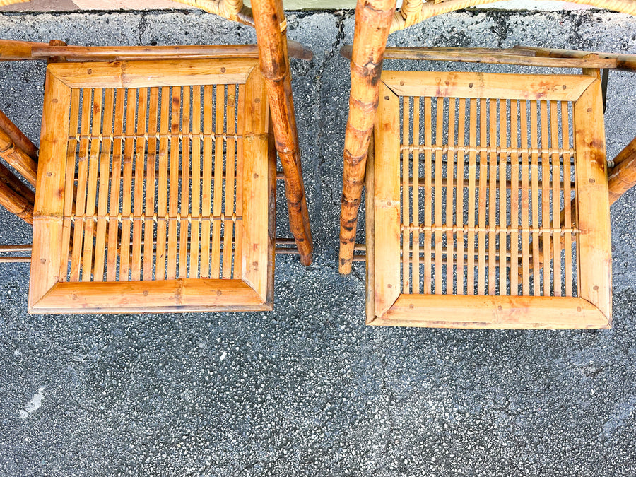 Set of Four Bamboo and Cane Folding Chairs